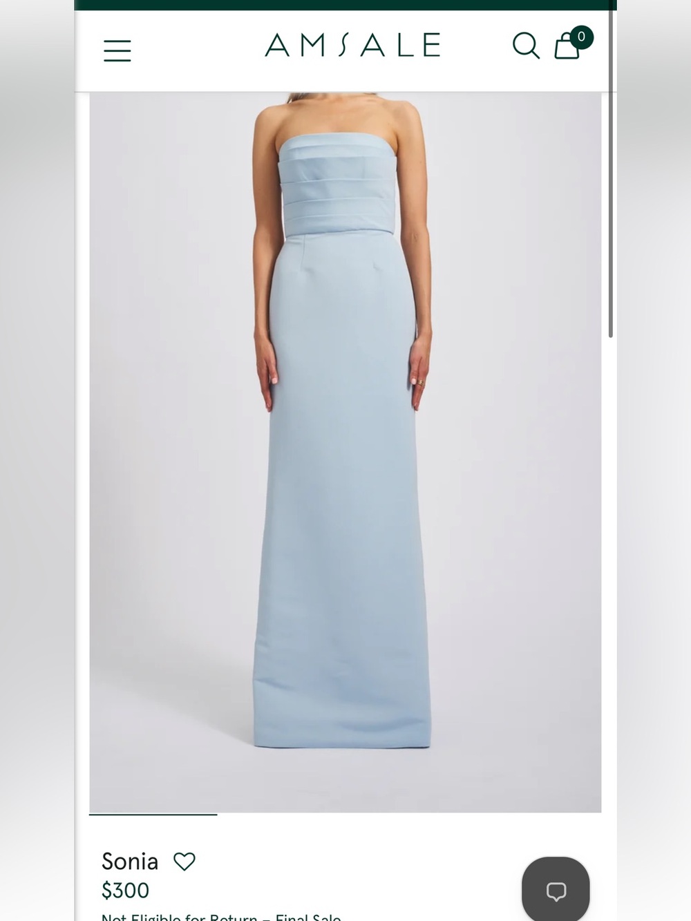 Amsale Strapless Pale Blue Column Gown